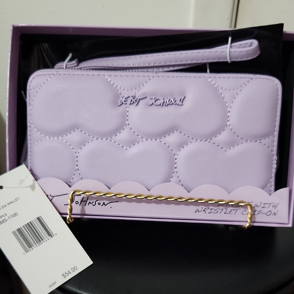 Betsey Johnson Purple Quilted Wristlet with Gold Chain